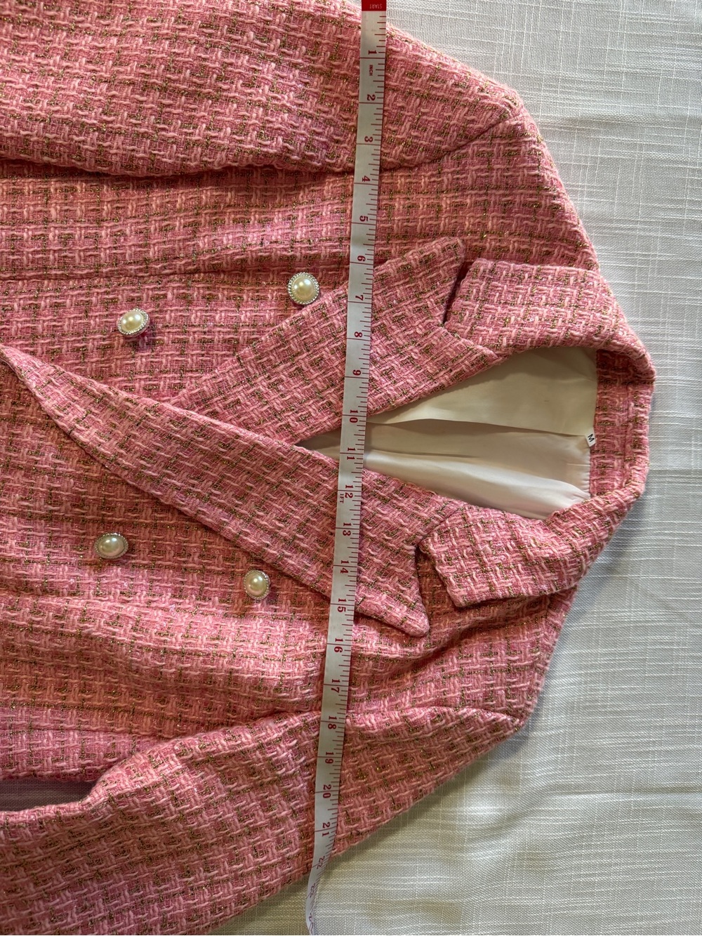 Pink Tweed Double-Breasted Women's Blazer Jacket - Picture 11 of 11